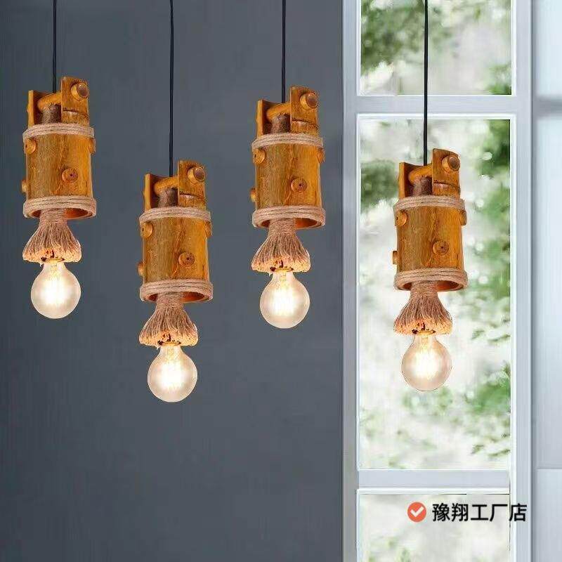 竹子灯美式复古创意个性餐厅酒吧台灯饰咖啡厅服装店三头麻绳吊灯