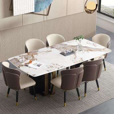式亮桌代光岩板高端新款餐现简约轻意奢YIP风长方形餐厅餐桌椅子