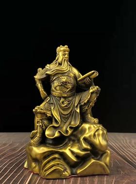 黄铜关公看书关公夜读春秋仿古武财神读书关公佛像摆件