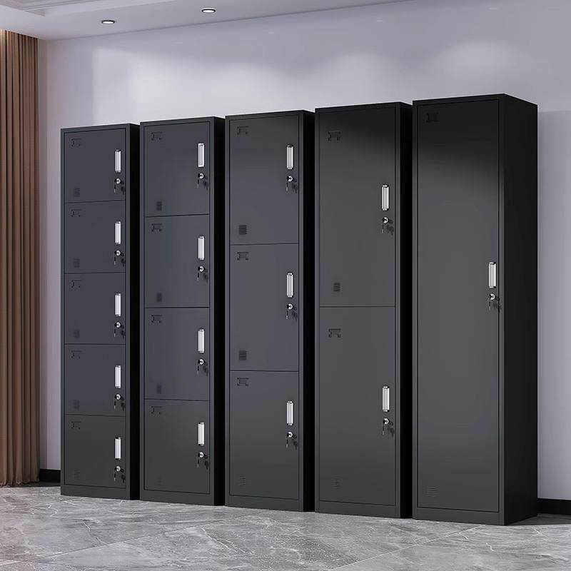 黑色单门更衣柜健身房办公室衣柜员工储物柜铁皮柜带锁家用收纳柜