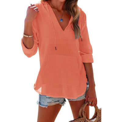 J 69939 V-neck hooded chiffon tee V领连帽雪纺T恤