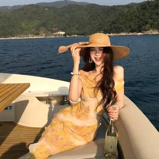 木子李的李氛围感无袖荡领雪纺连衣裙显白垂感收腰包臀鱼尾长裙夏