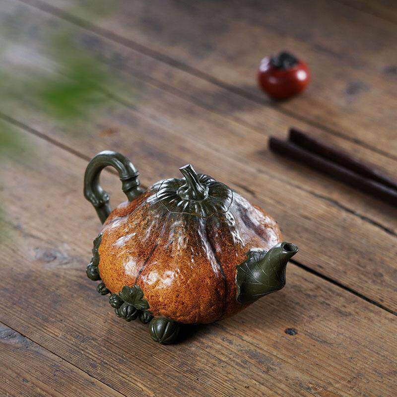 紫砂壶名家纯手工常月红制作南瓜多福壶家用高档茶具大容量泡茶壶