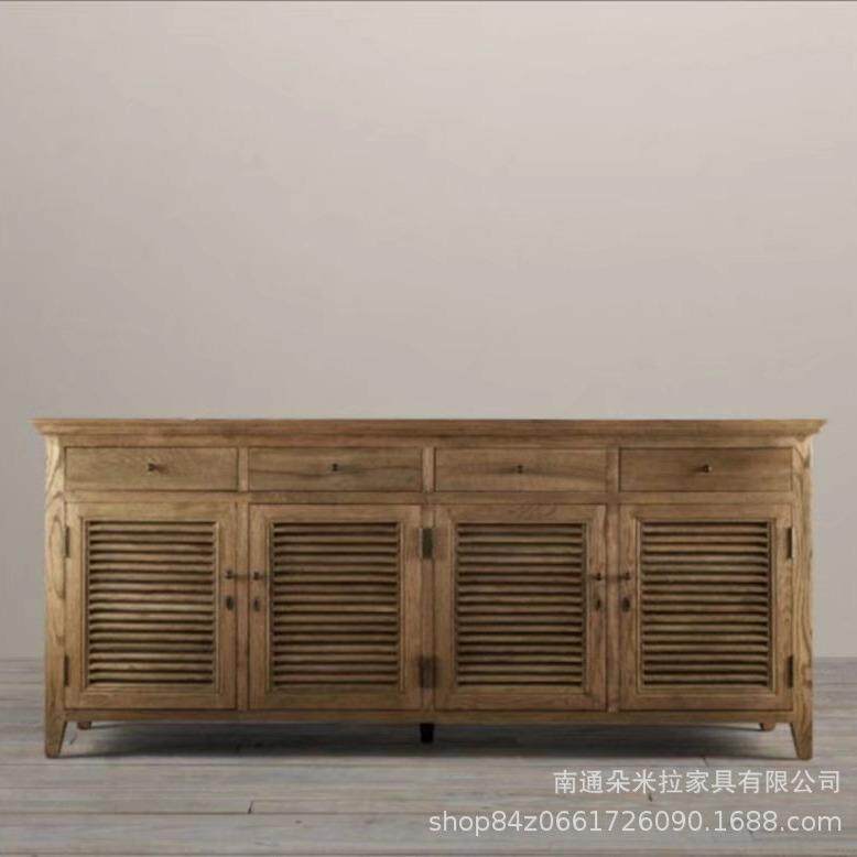 美式乡村实木橡木餐边柜简约储物茶水柜复古做旧白色碗柜
