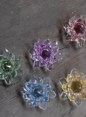 桌面小摆件可爱创意装饰工艺品家居迷你展柜礼品水晶荷莲花朵