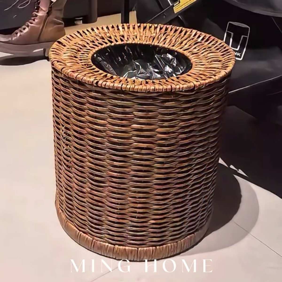 藤编垃圾桶复古纸篓双层大容量家用厨房客厅轻奢高档无盖手工编织