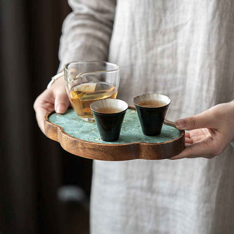问沧胡桃木干泡台中式小型茶盘实木托盘国风海棠干泡茶席茶垫壶承