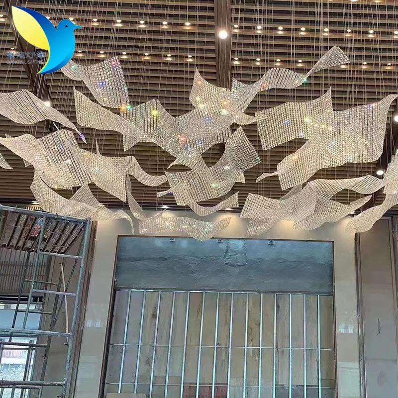 酒店布置水晶装饰灯酒店餐厅宴会厅创意LED波浪水晶编网工程吊灯