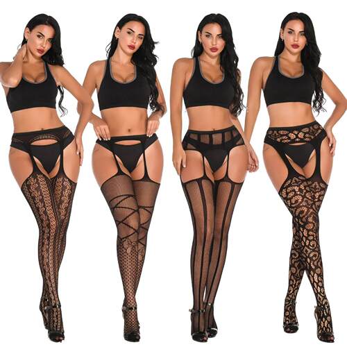 Women Fishnet Sexy Body Stockings Garter Belt Lace Hollow El