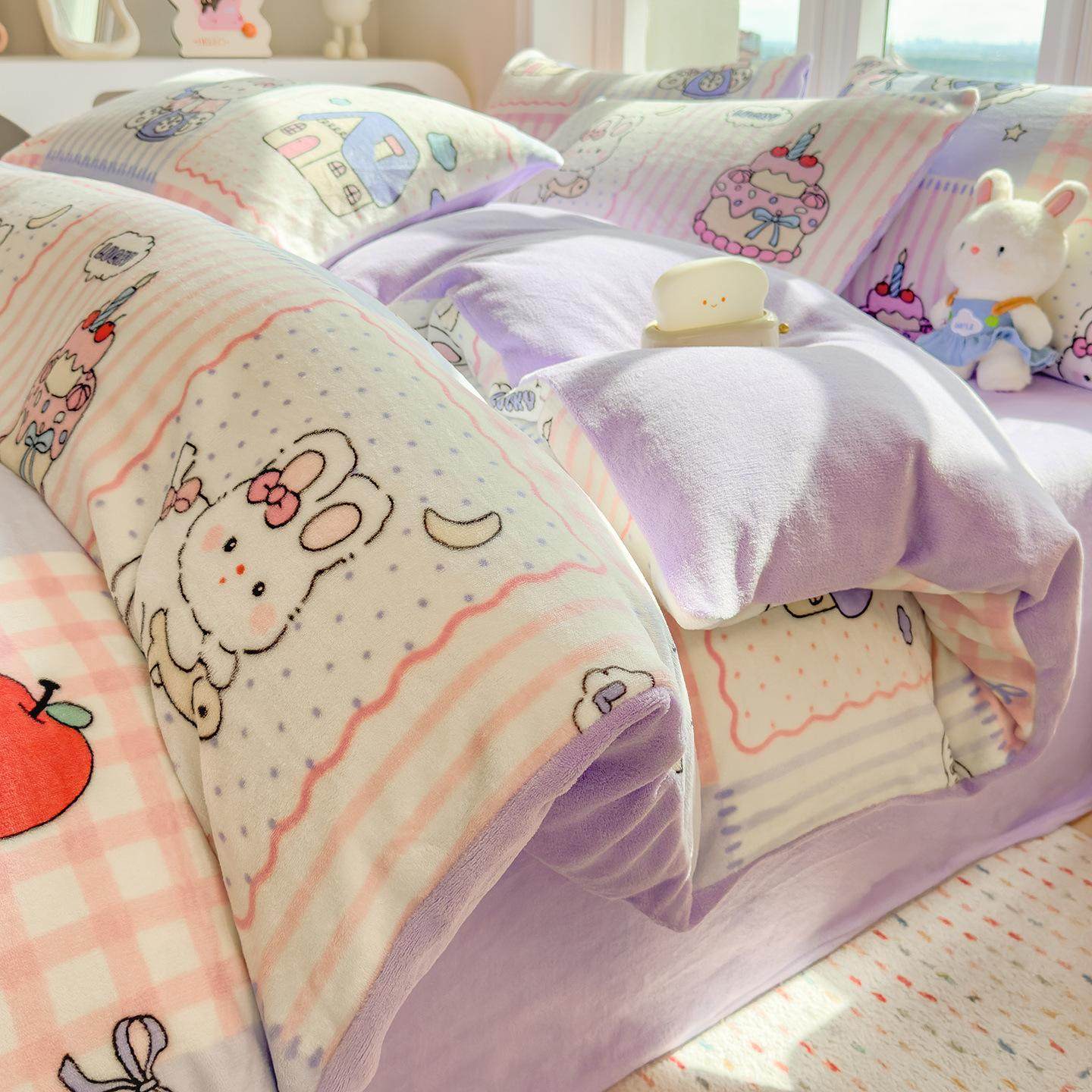 少女心牛奶绒被套单件冬季家用保暖珊瑚绒被罩宿舍单人加绒被套,床上用品,学生床品套件,淘宝优惠券,粉丝福利购,淘宝优惠卷