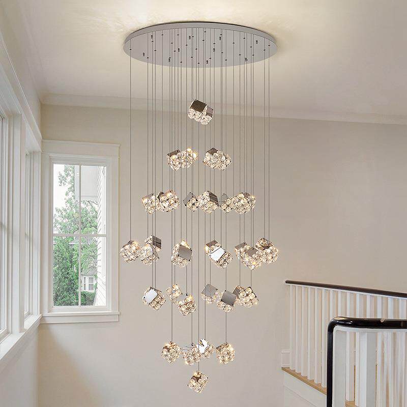 复式楼大吊灯轻奢水晶灯别墅客厅挑空楼梯长吊灯现代简约旋转吊灯