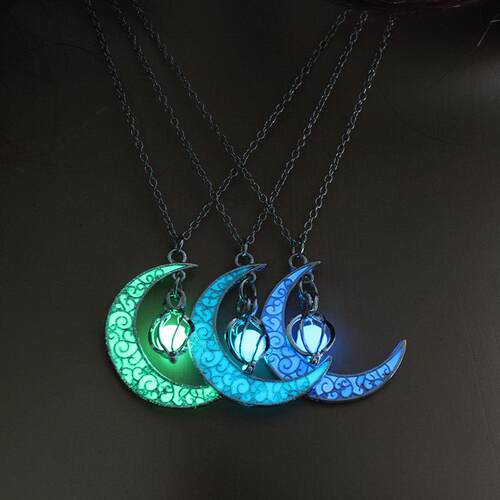 Moon Glowing Necklace Gem Charm Jewelry Glow in the Dark Hal