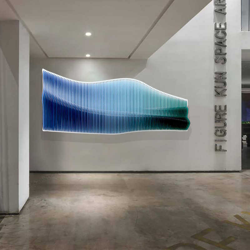 后现代简约装饰画北欧风格挂画设计师定制莫由工艺画巨幅样板间蓝