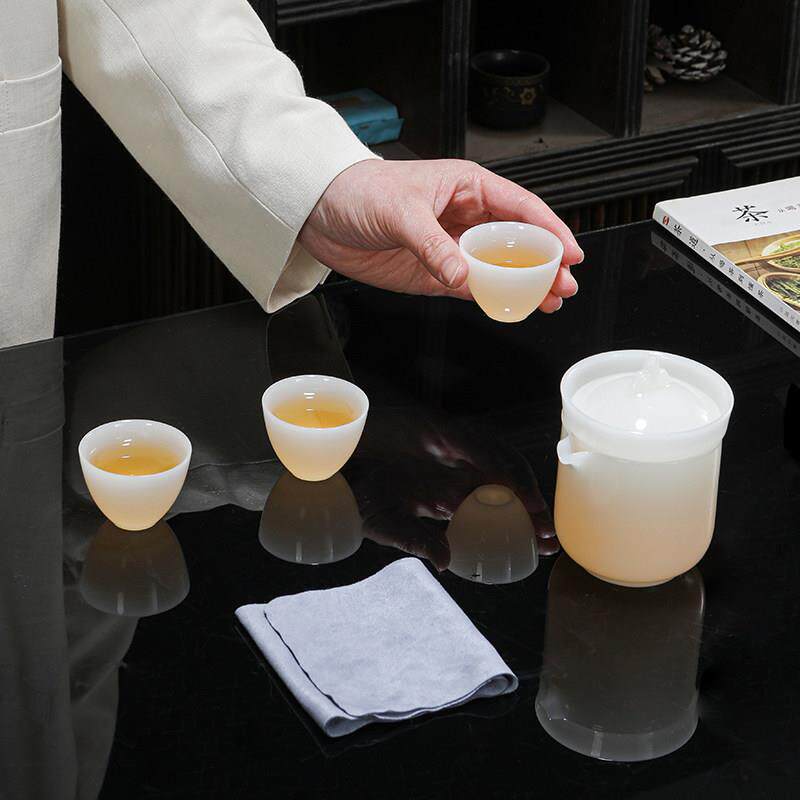 令山堂冰种璞玉玉瓷旅行茶具便捷快客杯一壶四杯户外随身功夫茶具