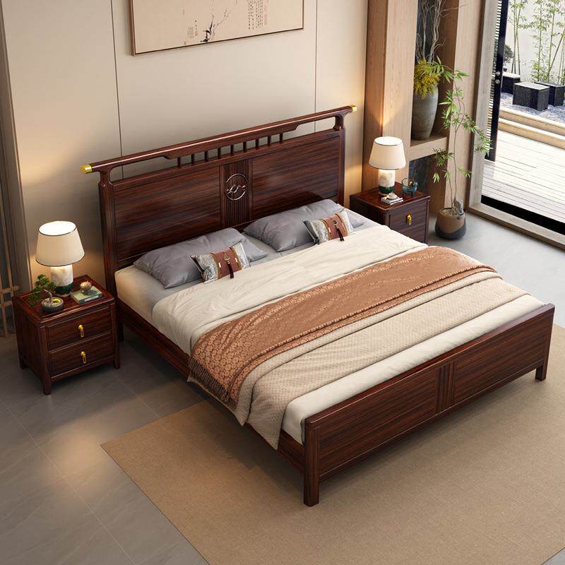 新中式乌金木实木床家用1.5m1.8m现代简约主卧双人床高箱储物婚床