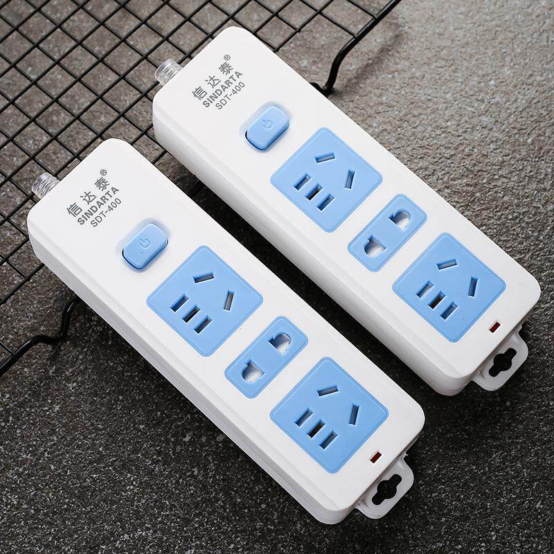 12孔多功能无线插排纯铜大功率自接线插板简约蓝白不带线排插