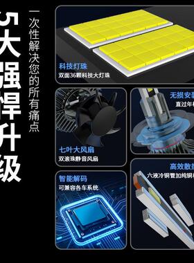 新款六铜管200WLED车灯H7 H11 H4大灯远近光改装强光超亮前照大灯