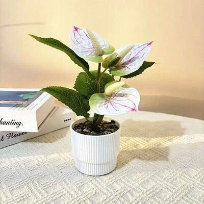 Multicolor Artificial Anthurium Bonsai Soft Rubber Photo