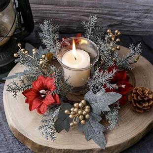 Candle Christmas Ring Garland Flowers Candlestick Wreath