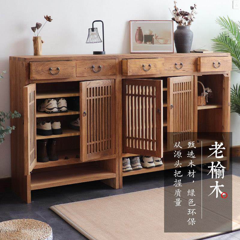 老榆木鞋柜客厅玄关柜实木餐边柜原木家用透气储物柜新中式