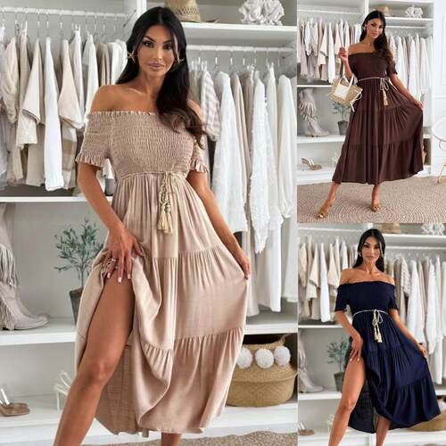 One neck short sleeved elastic waistband patchwork dress