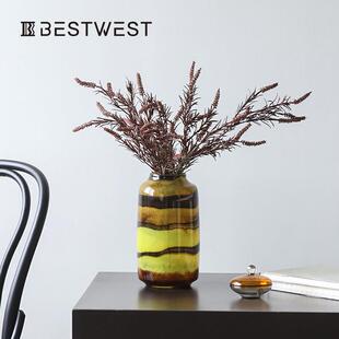 Best 彩色渐变横条纹小口花瓶摆件 高档样板间软装 饰品花器 west