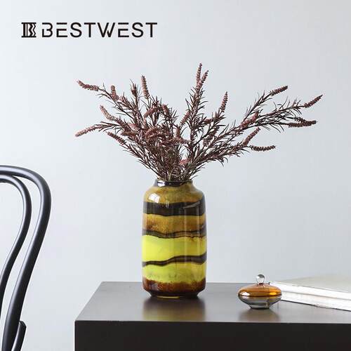 Best west 彩色渐变横条纹小口花瓶摆件 高档样板间软装饰品花器