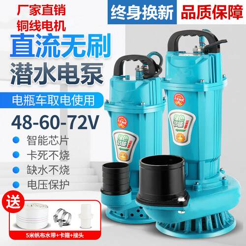 无刷直流潜水泵48V60V72V大流量3寸4寸电动车农用灌溉抽水泵