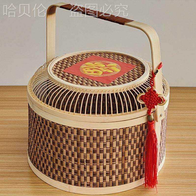 篮子拜神祭祖拜拜花篮手提竹编挖篮子用的双层野菜烧香拜佛篮
