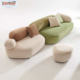 鹅卵石奶油风布艺风格 设计师创意弧形模块会所酒店沙发 网红意式