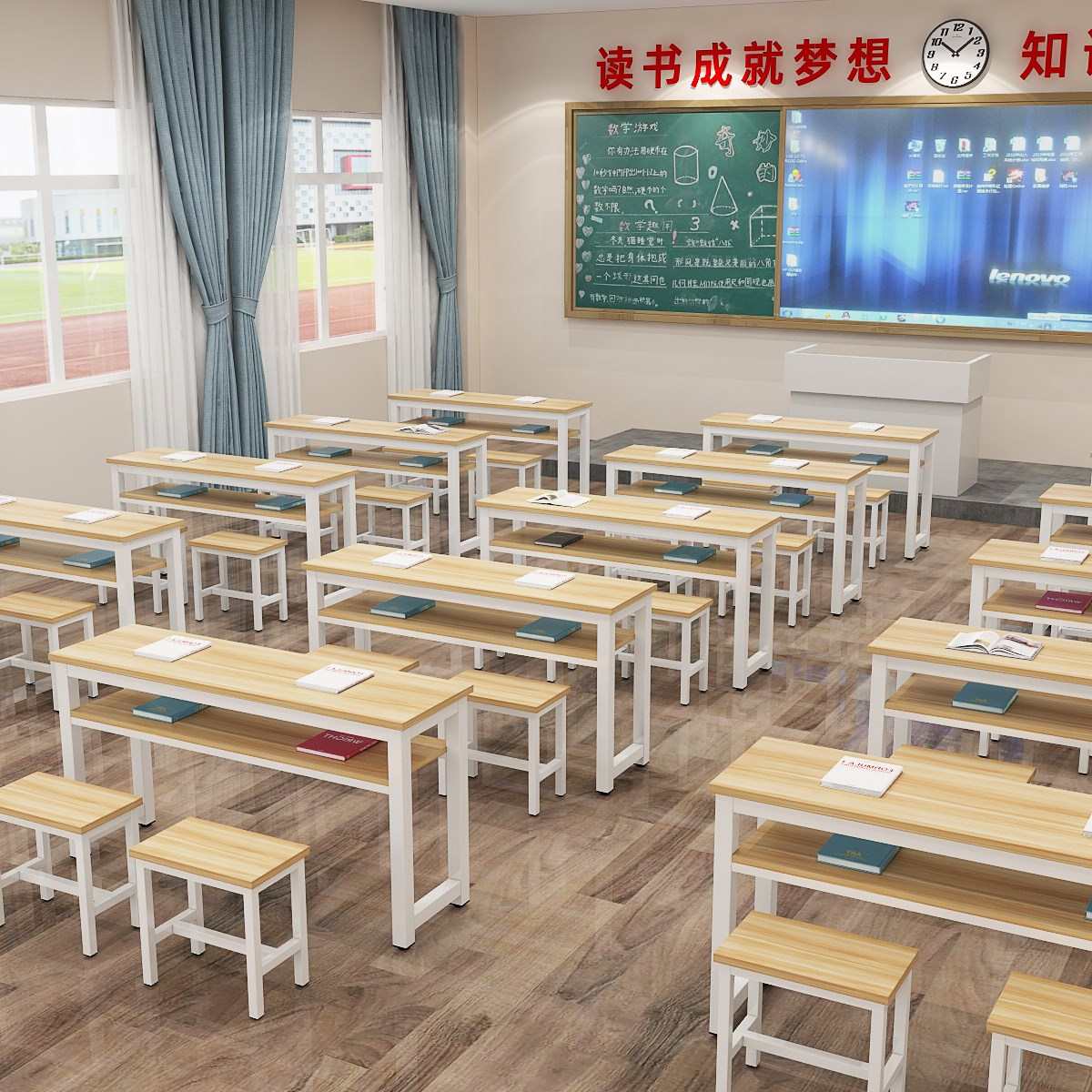 培训桌厂家直销长条桌单双人课桌椅中小学生补习班双层员工培训桌