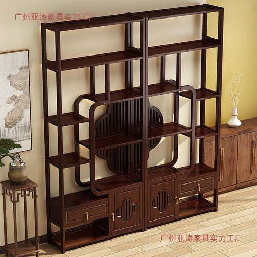 新中式博古架实木中式茶室装饰品置物架多宝阁摆件现代简约展示柜