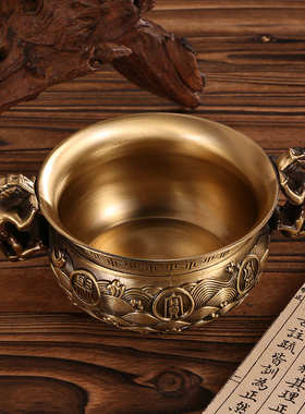 做旧双龙头手柄聚宝盆客厅酒柜茶几招米进宝缸开业庆典装饰礼品