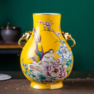 999真金珐琅彩双耳花瓶 高级工艺美术师陈金华手绘原创摆件高端