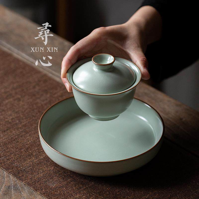 天青汝窑复古茶承壶承干泡台壶托茶具配件家用陶瓷茶壶垫开片新品