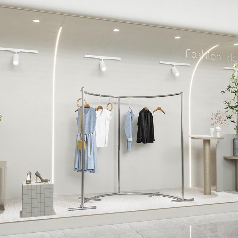 服装店展示架落地式不锈钢中岛架男女装店货架陈列道具挂衣杆架子