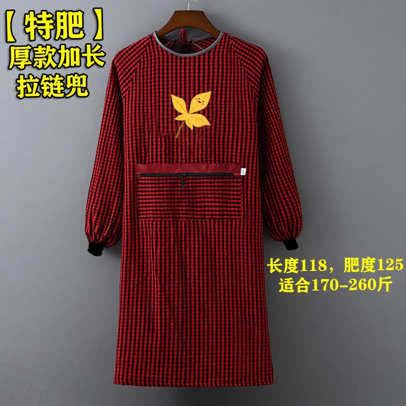 加肥加大款围裙老粗布红棉格罩衣加厚耐磨干活工作服胖人围腰男款