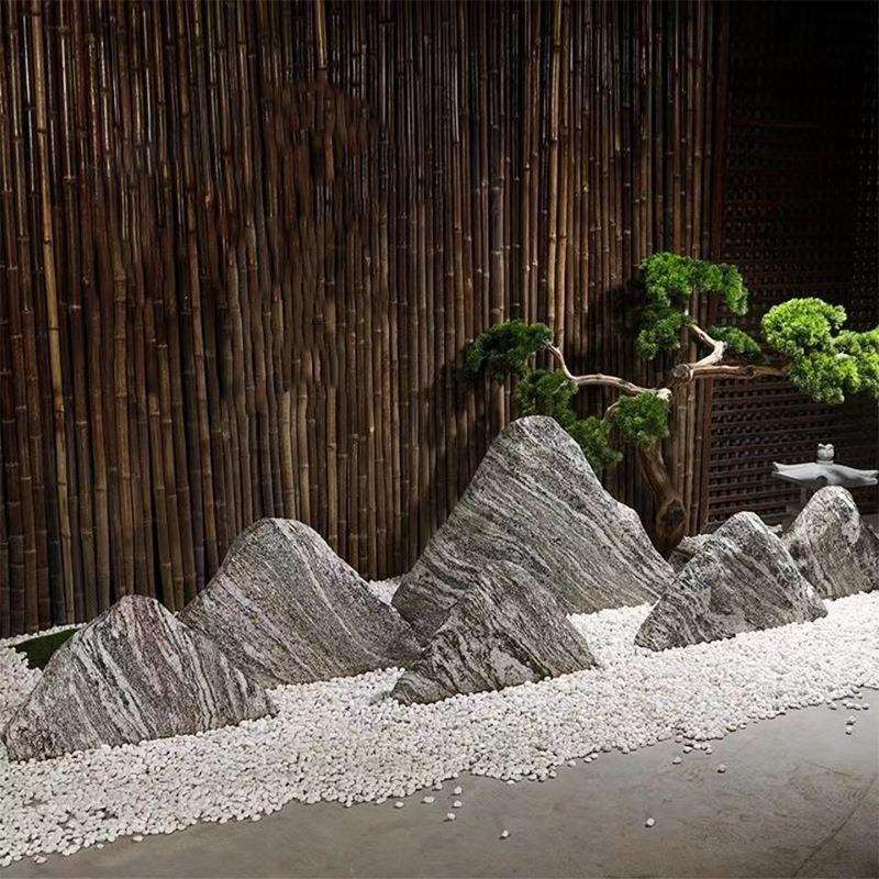 雪浪石切片组合枯山水造景室内庭院泰山石日式天然假山别墅景观石
