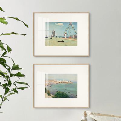 环海 北欧简约艺术装饰画客厅背景法式挂画玄关壁画海边城市风景