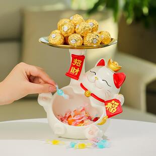 招财猫糖果托盘前台接店铺吧台高待档轻放奢水盘摆件果D-ZCM零时