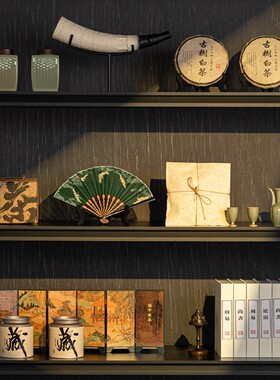 新中式布艺扇茶室茶叶包兰亭序屏风国风摆件样板间茶柜高级感装饰