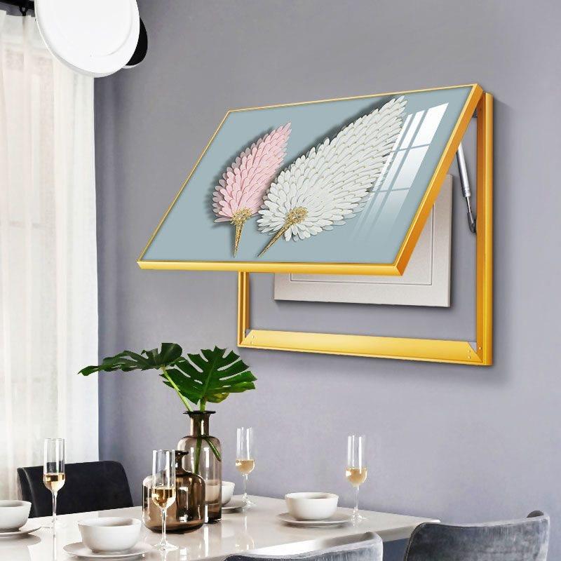 电表箱饰画现代轻奢羽晶瓷网盒遮挡箱可配络SWS装电箱挂画毛横款