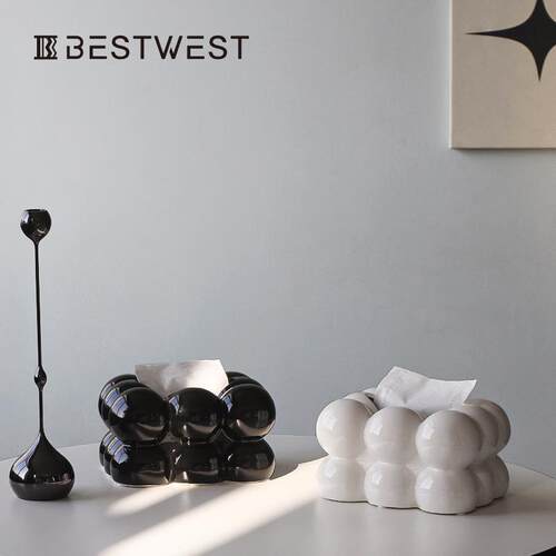 Best west 轻奢陶瓷纸巾盒设计感抽纸盒 客厅茶几餐桌摆件装饰品
