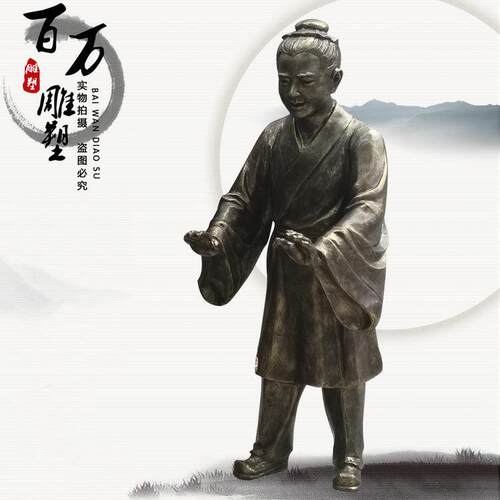 民俗小品仿铜人雕塑,孔融让梨,农耕主题人物玻璃钢雕塑现货供应