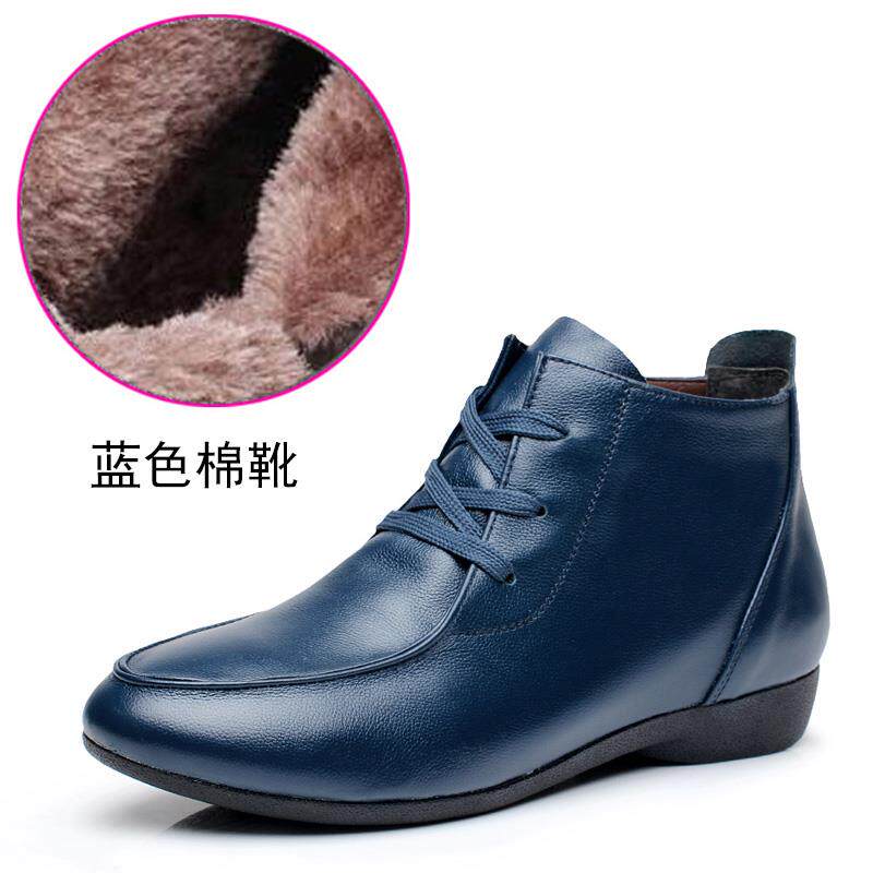 高档平底短靴女秋靴子马丁靴真皮鞋鞋软春底妈妈子秋季加冬绒棉鞋