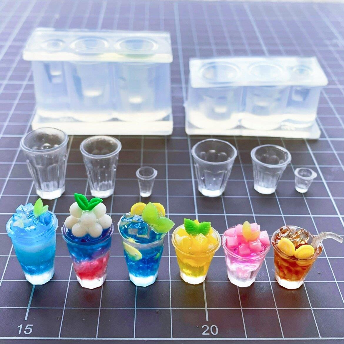 迷你手工微缩仿真食玩甜品杯奶茶果茶冰淇淋杯子制作立体硅胶模具