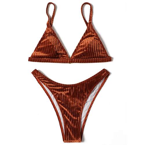Velvet pit stripe bikini split swimsuit women's swimsuit
