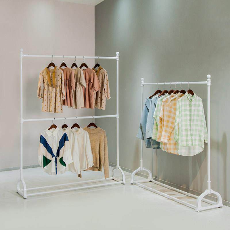 服装落地展示架双层挂衣架白色女装龙门架专用婚纱童装货架子双杆