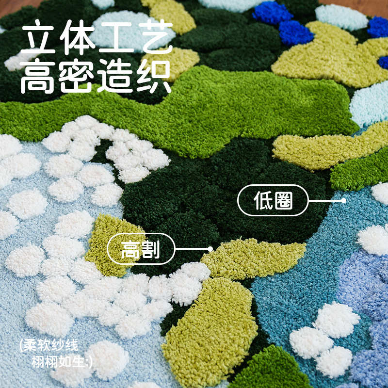 全铺客厅卧室家用床边沙发茶几毯植绒地毯苔藓异形浴室地垫