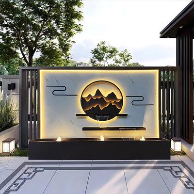 定制不锈钢背景墙别墅园林假山流水影壁墙户外花园水幕墙隔断屏风